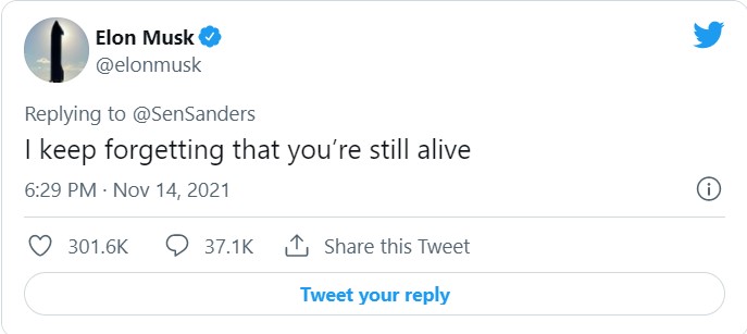 Tweet of Elon Musk